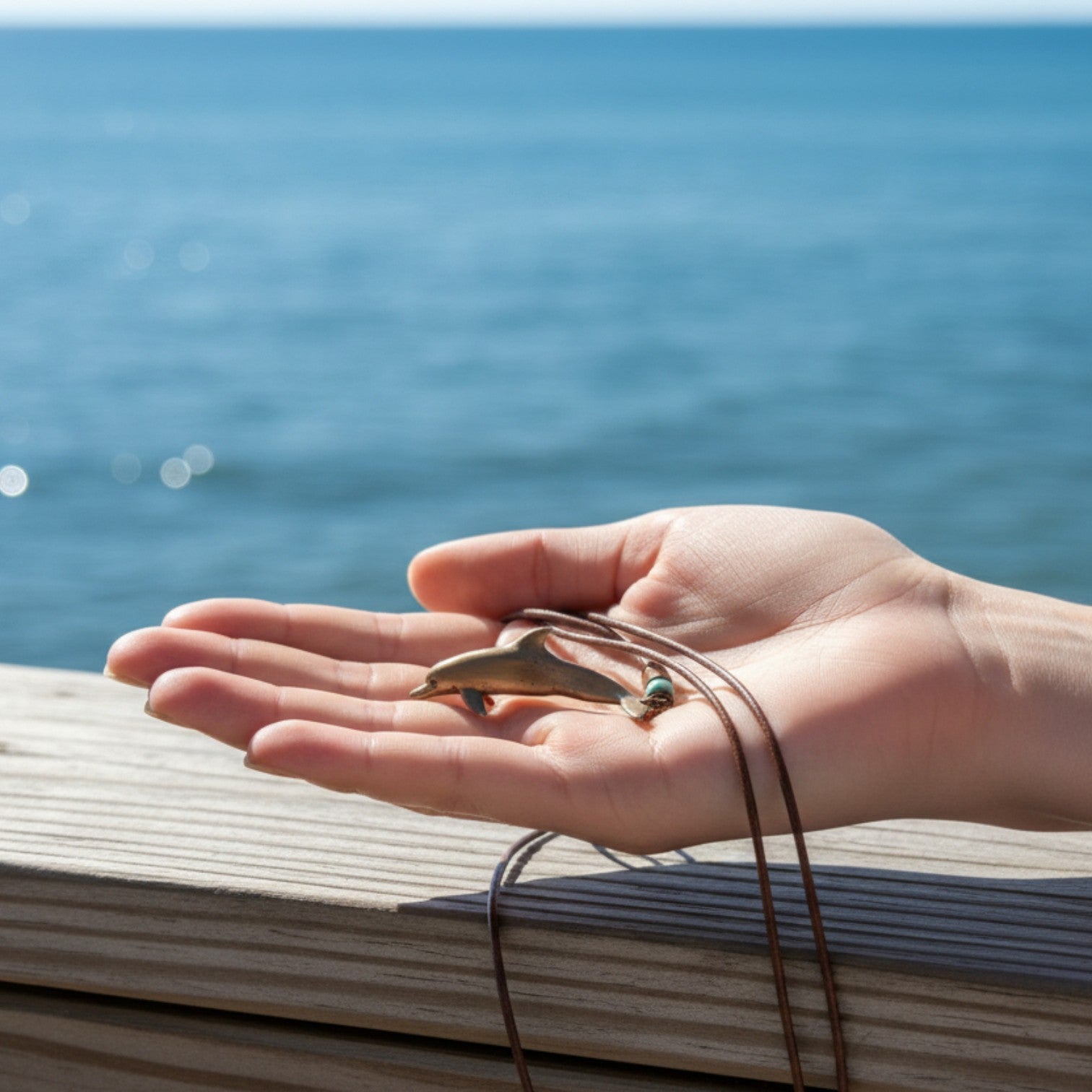 Dolphin Necklace With Beads – Shoreline Collection - Bronze - Big Blue
