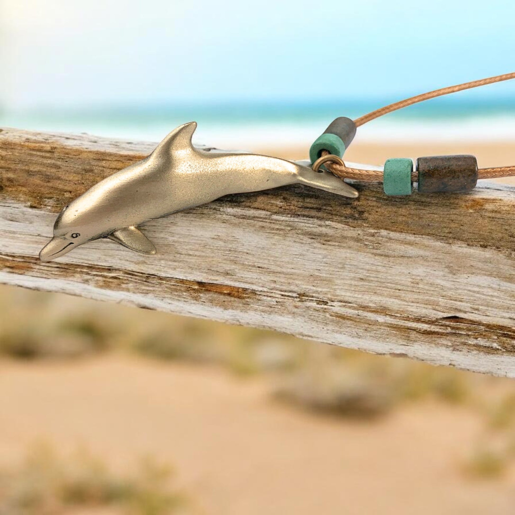 Dolphin Necklace With Beads – Shoreline Collection - Bronze - Big Blue