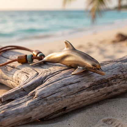 Dolphin Necklace With Beads – Shoreline Collection - Bronze - Big Blue
