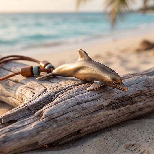 Dolphin Necklace With Beads – Shoreline Collection - Bronze - Big Blue