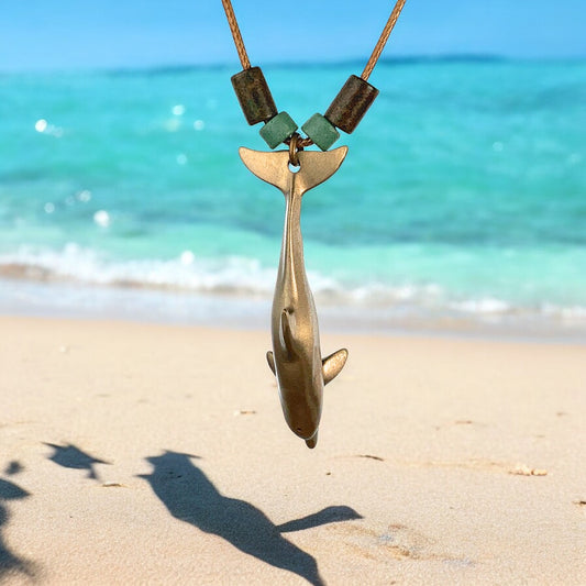 Dolphin Necklace for Women- Bronze Dolphin Pendant, Boho Dolphin Necklace, Bronze Dolphin Jewelry for Women, Boho Jewelry for Women, Beachy Necklaces - Big Blue