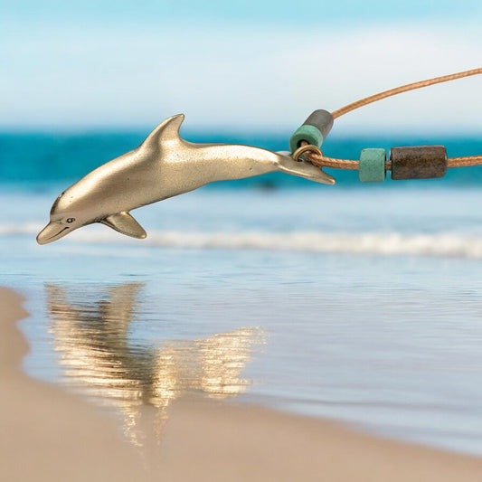 Dolphin Necklace for Women- Bronze Dolphin Pendant, Boho Dolphin Necklace, Bronze Dolphin Jewelry for Women, Boho Jewelry for Women, Beachy Necklaces - Big Blue