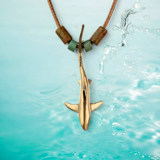 Shark Necklace for Men and Women- Bronze Blue Shark Pendant, Gifts for Shark Lovers, Blue Shark Charm Necklace, Scuba Gift, Joe Romeiro Necklace - Big Blue