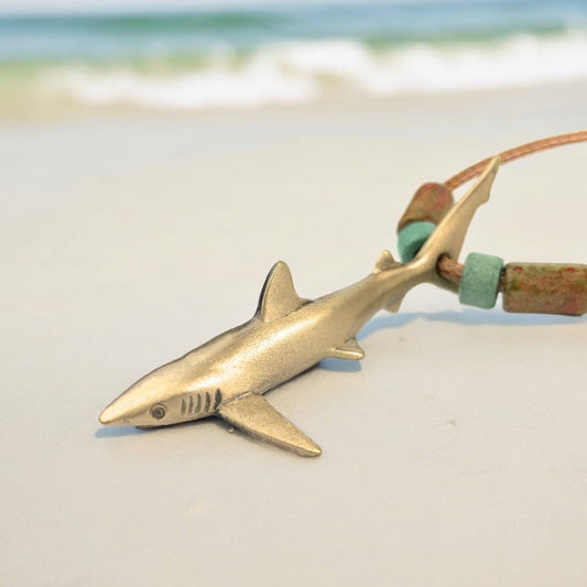 Shark Necklace for Men and Women- Bronze Blue Shark Pendant, Gifts for Shark Lovers, Blue Shark Charm Necklace, Scuba Gift, Joe Romeiro Necklace - Big Blue