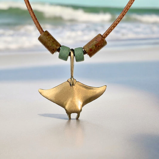Stingray Necklace Antique Bronze- Manta Ray Necklace for Women | Bronze Stingray Necklace | Stingray Jewelry | Manta Ray Pendant  Scuba Diving Jewelry - Big Blue