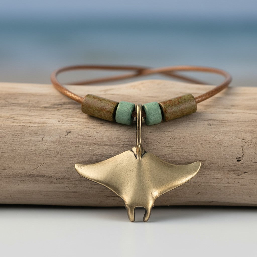 Realistic Manta Ray Necklace – Shoreline Collection – Bronze - Big Blue