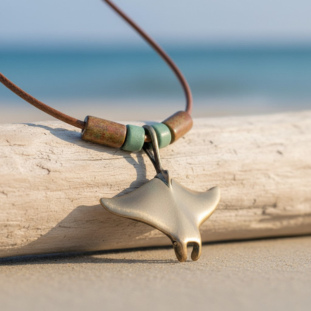 Realistic Manta Ray Necklace – Shoreline Collection – Bronze - Big Blue