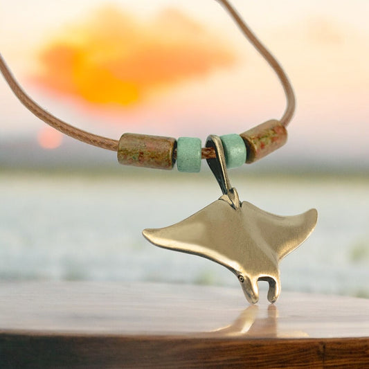 Stingray Necklace Antique Bronze- Manta Ray Necklace for Women | Bronze Stingray Necklace | Stingray Jewelry | Manta Ray Pendant  Scuba Diving Jewelry - Big Blue