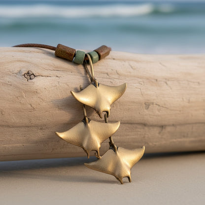 Triple Manta Rays Necklace – Shoreline Collection – Bronze - Big Blue