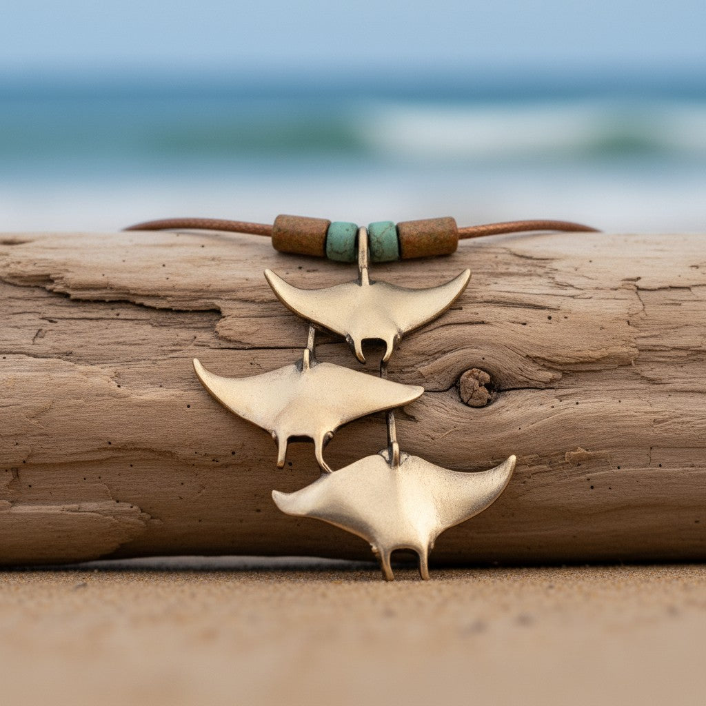 Triple Manta Rays Necklace – Shoreline Collection – Bronze - Big Blue