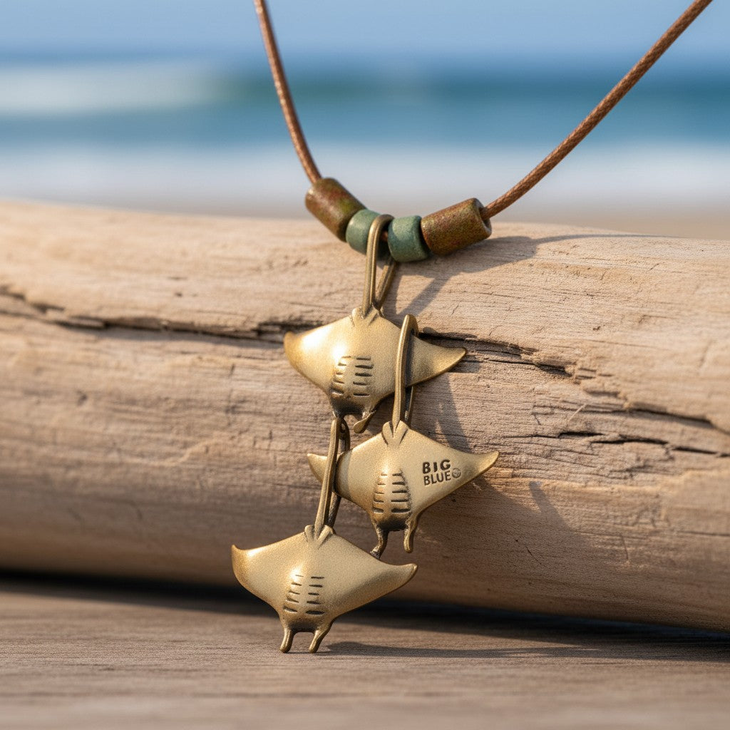 Triple Manta Rays Necklace – Shoreline Collection – Bronze - Big Blue