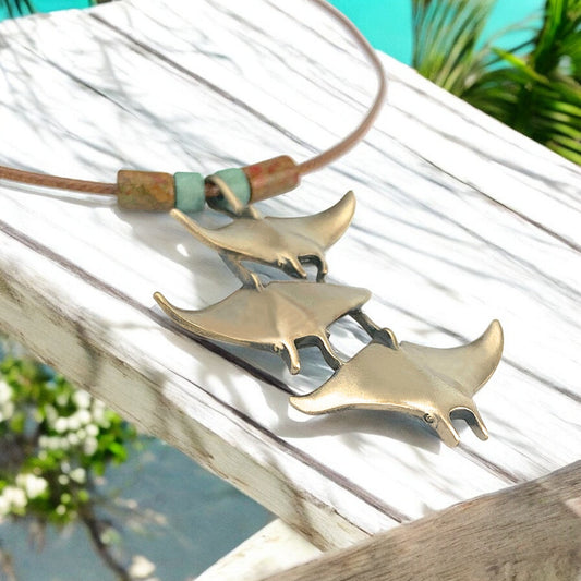 Manta Ray Necklace Antique Bronze- Stingray Jewelry, Manta Ray Pendant, Scuba Diving Jewelry, Ocean Inspired Bronze Jewelry - Big Blue