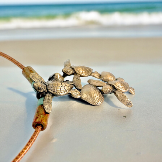 Turtle Necklace for Women Antique Bronze- Hatchling Sea Turtle Necklace for Women| Sea Turtle Pendant | Hatchling Charm | Unique Gift for Turtle Lover - Big Blue