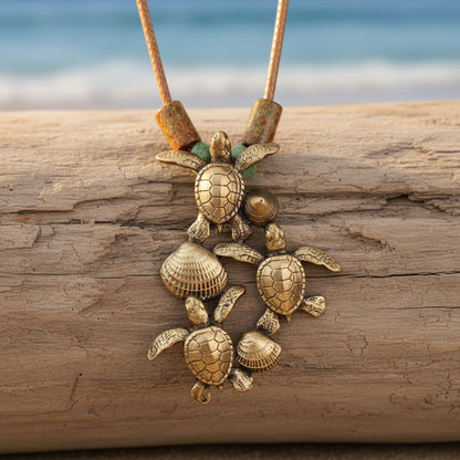Baby Sea Turtle Hatchling Necklace - Shoreline Collection - Bronze - Big Blue