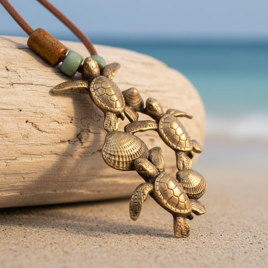 Baby Sea Turtle Hatchling Necklace - Shoreline Collection - Bronze - Big Blue