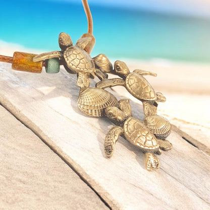 Baby Sea Turtle Hatchling Necklace - Shoreline Collection - Bronze