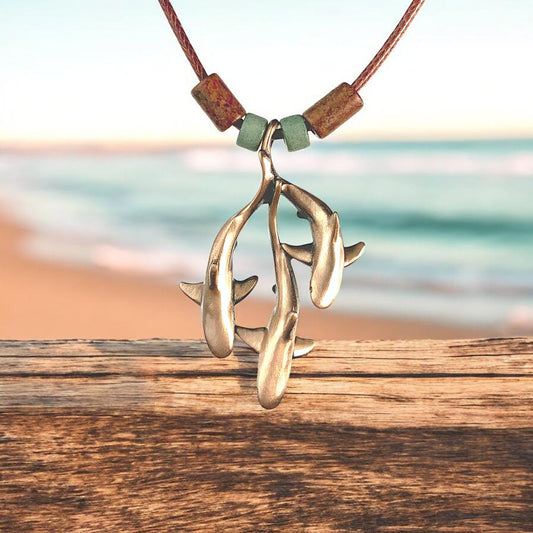 Grey Reef Sharks Trio Necklace – Shoreline Collection – Bronze - Big Blue