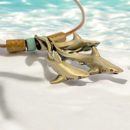 Shark Necklaces for Women Bronze- Grey Reef Shark Necklace, Bronze Shark Necklace, Shark Jewelry, Bronze Shark Pendant - Big Blue