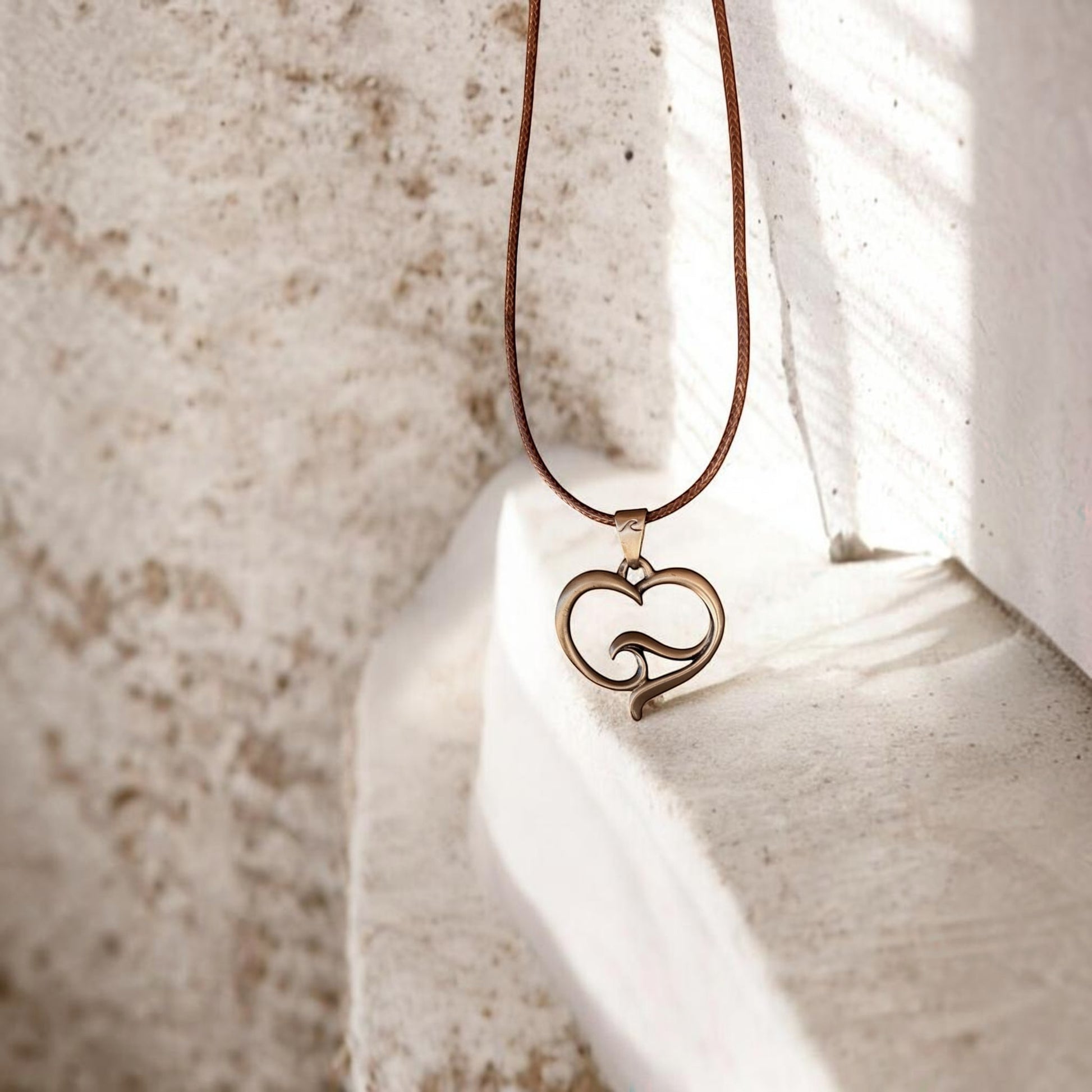 Pendant and Necklace – Ocean Wave Heart Collection – Bronze on Cord - Big Blue