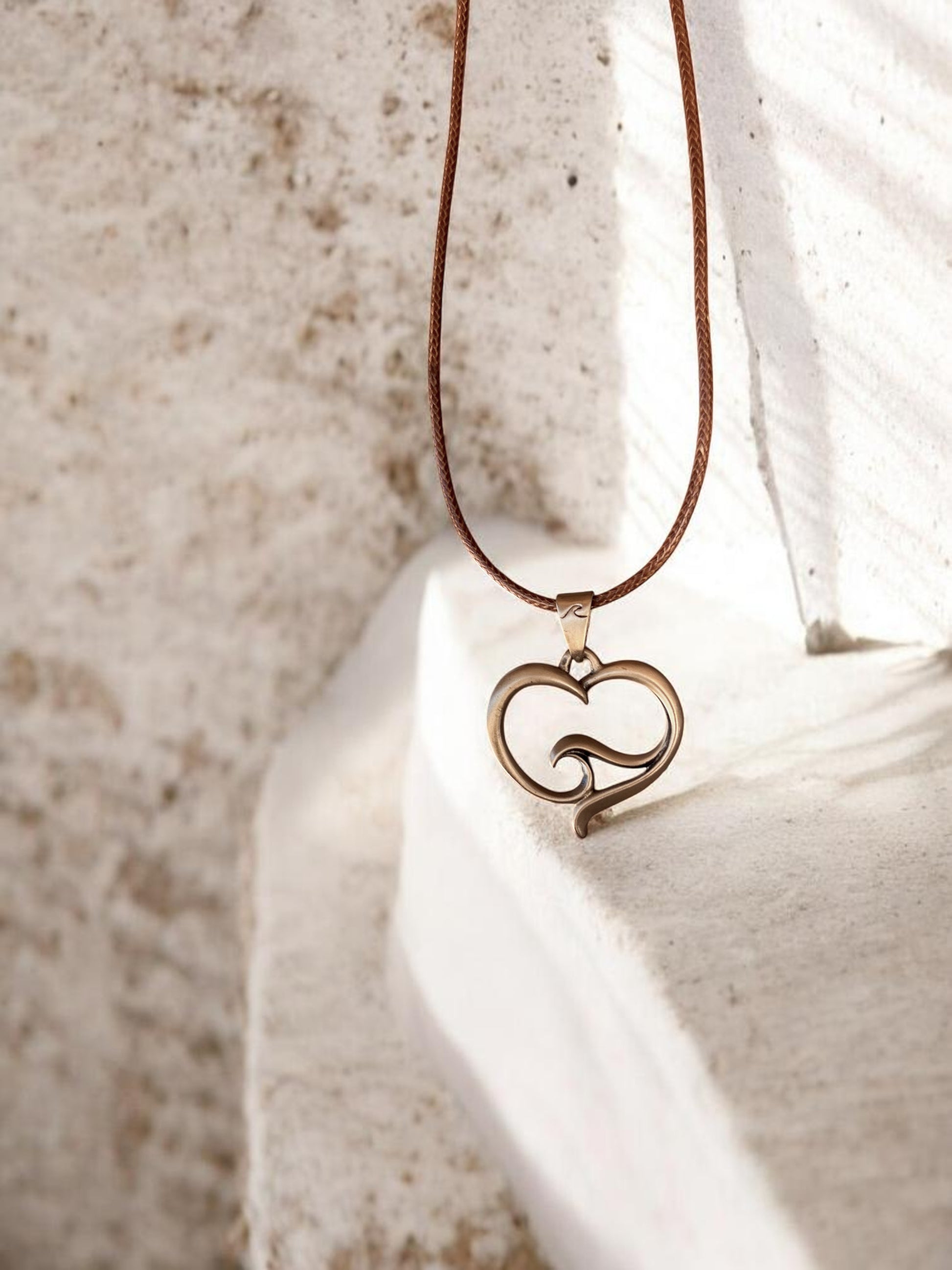 Pendant and Necklace – Ocean Wave Heart Collection – Bronze on Cord - Big Blue
