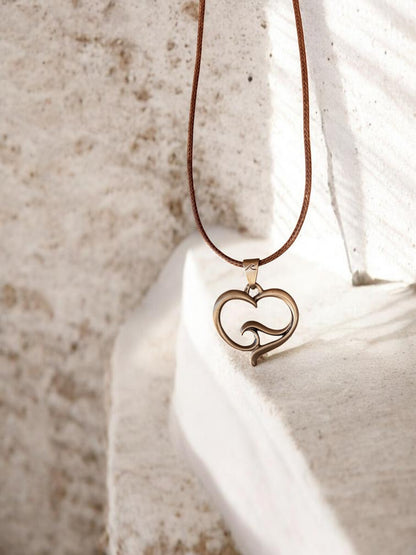 Pendant and Necklace – Ocean Wave Heart Collection – Bronze on Cord - Big Blue