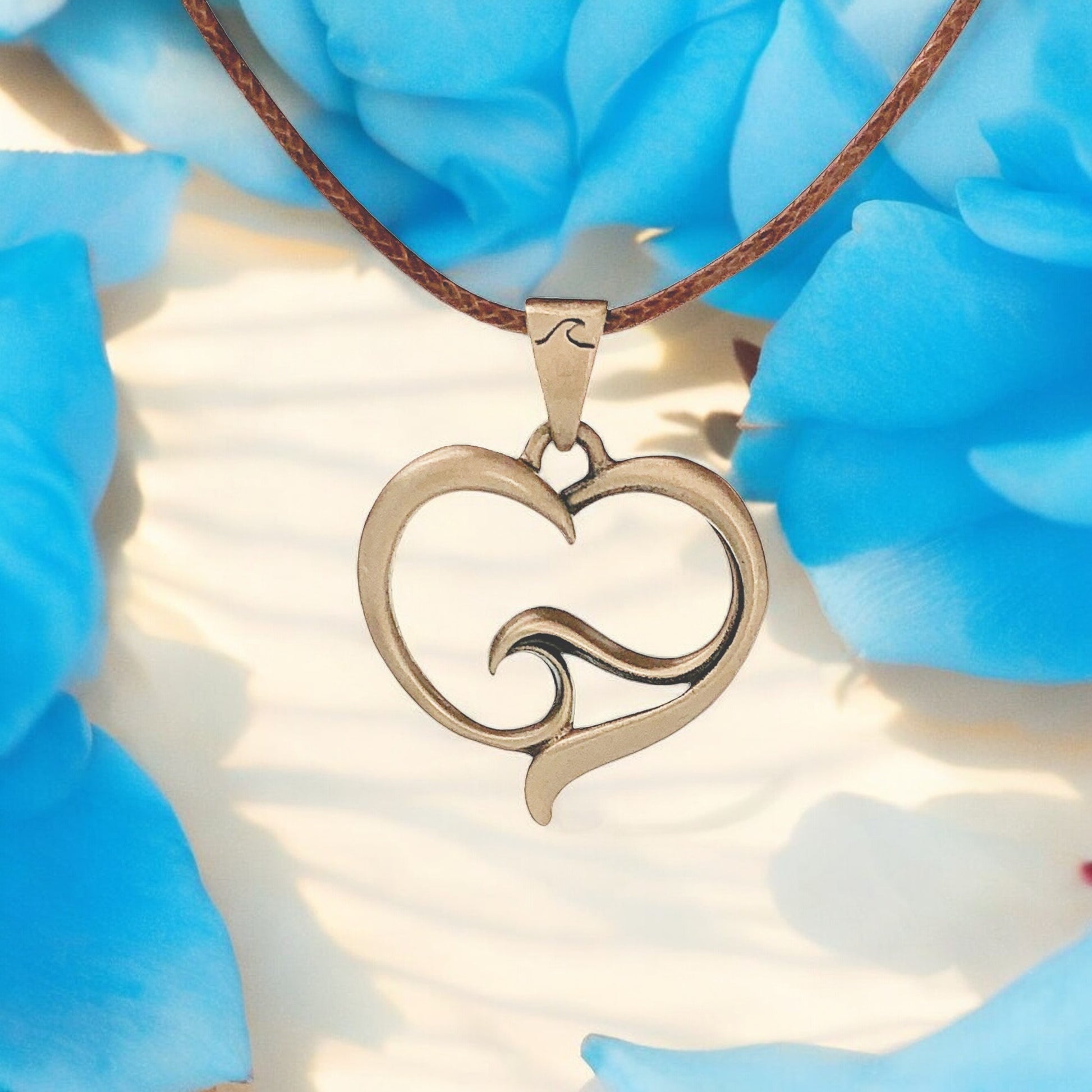 Pendant and Necklace – Ocean Wave Heart Collection – Bronze on
