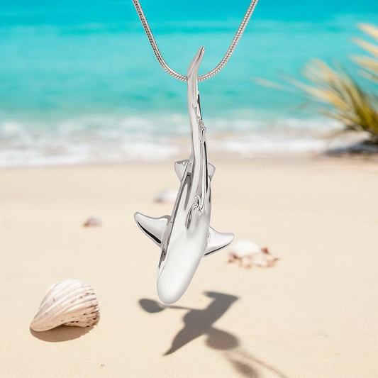 Shark Necklace for Women Sterling Silver- Grey Reef Shark Necklace for Women, Sterling Silver Reef Shark Necklace, Shark Jewelry, Shark Pendant - Big Blue