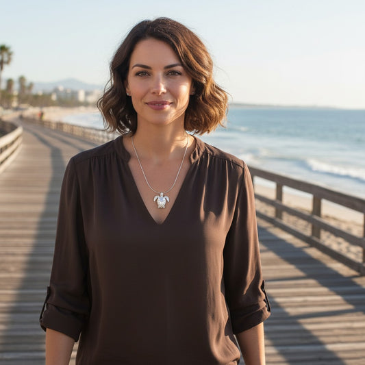 Sea Turtle Necklace –  Sealife Collection - Sterling Silver on Italian Snake Chain