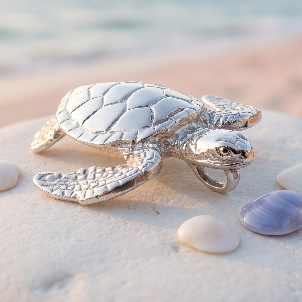 Sea Turtle Necklace –  Sealife Collection - Sterling Silver on Italian Snake Chain - Big Blue