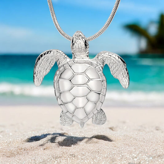 Sea Turtle Necklace Sterling Silver Pendant- Sea Turtle Gift for Women  Honu Hawaiian Turtle Necklace | Unique Gift for Turtle Lover| Sea Life Jewelry - Big Blue