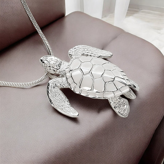 Sea Turtle Necklace Sterling Silver Pendant- Sea Turtle Gift for Women  Honu Hawaiian Turtle Necklace | Unique Gift for Turtle Lover| Sea Life Jewelry - Big Blue