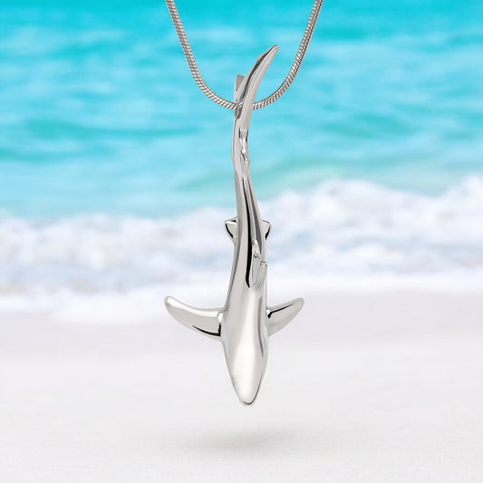Shark Necklace for Men and Women- Sterling Silver Blue Shark Pendant, Gifts for Shark Lovers, Blue Shark Charm Necklace, Joe Romeiro Necklace - Big Blue