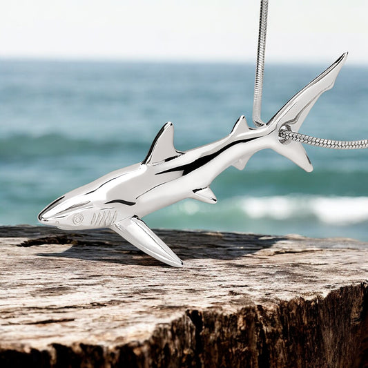 Shark Necklace for Men and Women- Sterling Silver Blue Shark Pendant, Gifts for Shark Lovers, Blue Shark Charm Necklace, Joe Romeiro Necklace - Big Blue