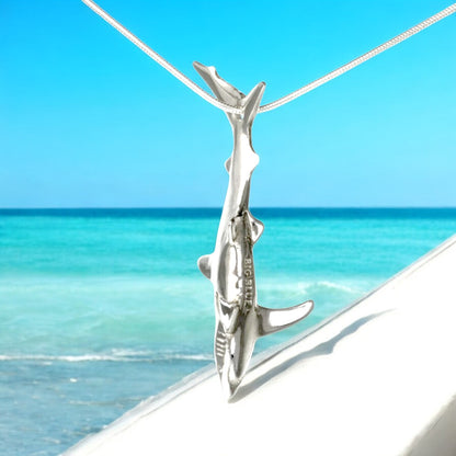 Shark Necklace for Men and Women- Sterling Silver Blue Shark Pendant, Gifts for Shark Lovers, Blue Shark Charm Necklace, Joe Romeiro Necklace - Big Blue