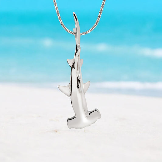 Shark Necklace for Men and Women- Sterling Silver Shark Pendant, Shark Jewelry, Gifts for Shark Lovers, Scuba Diving Gifts, Hammerhead Shark - Big Blue