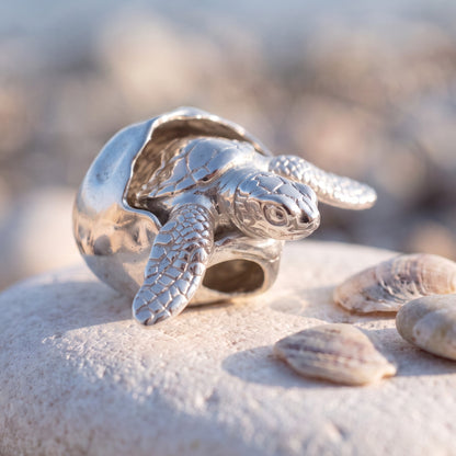 Baby Sea Turtle Hatchling Necklace – "Hope" - Sterling Silver - Big Blue