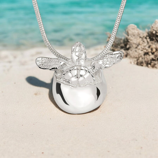 Baby Sea Turtle Necklace Sterling Silver- Hatchling Sea Turtle Necklace, Sea Turtle Pendant, Hatchling Charm, Gift for Turtle Lover - Big Blue