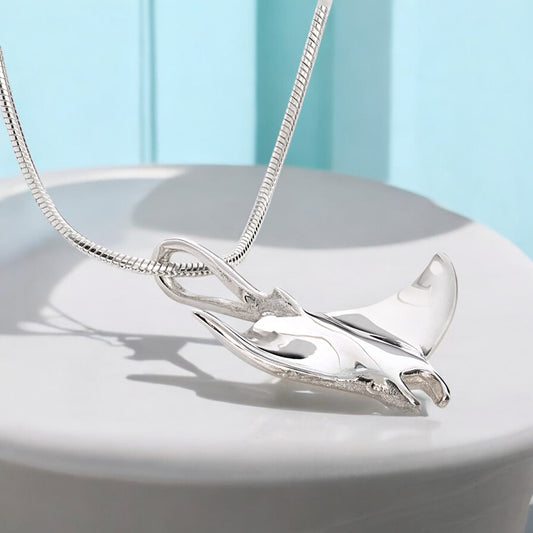 Stingray Necklace Sterling Silver- Manta Ray Necklace for Women | Stingray Jewelry | Scuba Diving Jewelry | Ocean Inspired Fine Jewelry - Big Blue