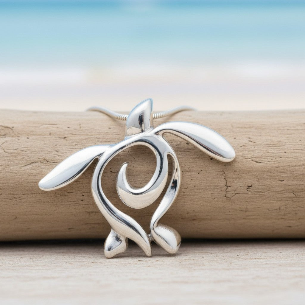 Sea Turtle Necklace – Ocean Traveler "Honu" Collection - Sterling Silver - Big Blue