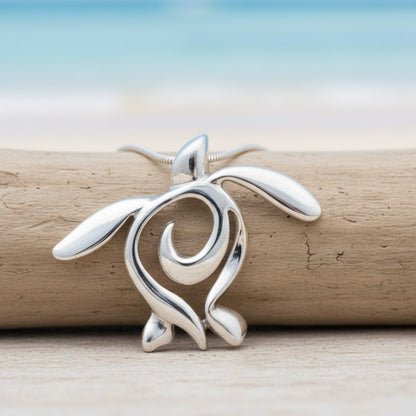 Sea Turtle Necklace – Ocean Traveler "Honu" Collection - Sterling Silver - Big Blue