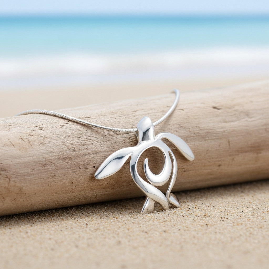 Sea Turtle Necklace – Ocean Traveler "Honu" Collection - Sterling Silver - Big Blue