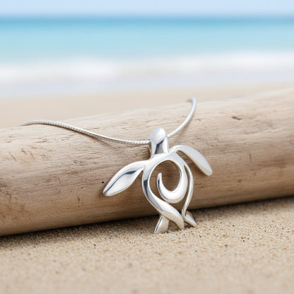 Sea Turtle Necklace – Ocean Traveler "Honu" Collection - Sterling Silver - Big Blue