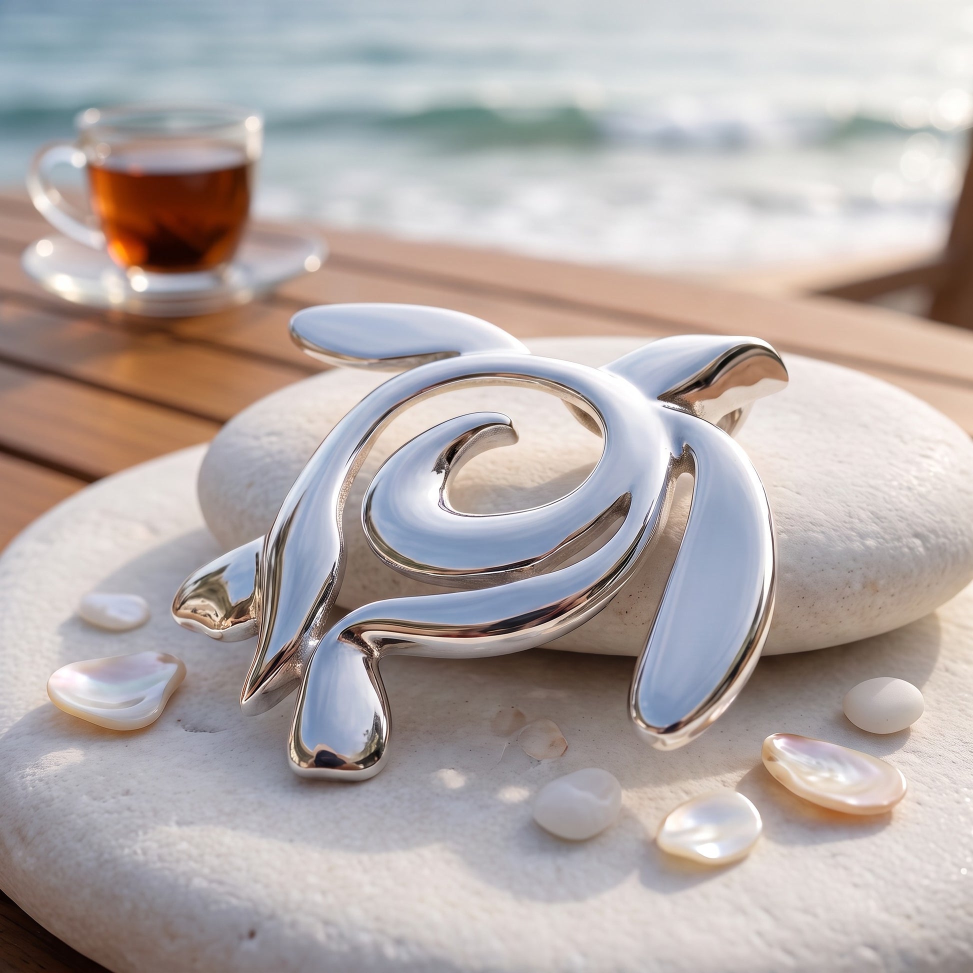 Sea Turtle Necklace – Ocean Traveler "Honu" Collection - Sterling Silver - Big Blue