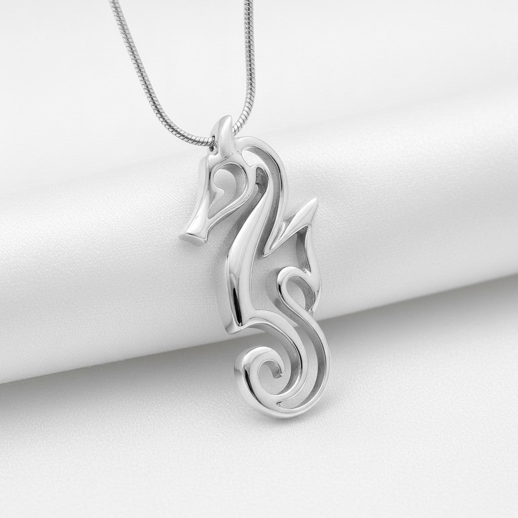 Seahorse Necklace - "Polo" - Sterling Silver - Big Blue