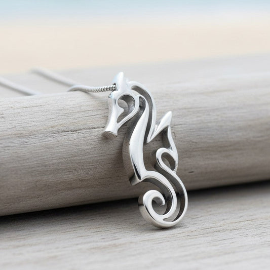 Seahorse Necklace - "Polo" - Sterling Silver - Big Blue