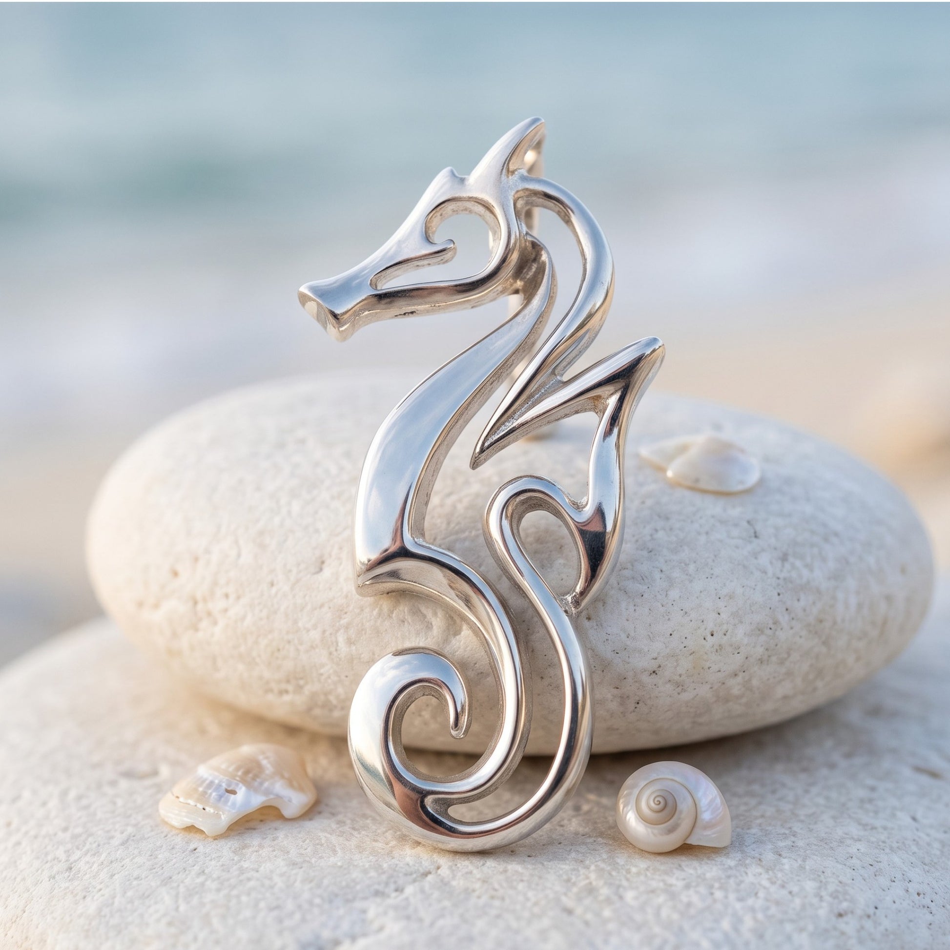 Seahorse Necklace - "Polo" - Sterling Silver - Big Blue