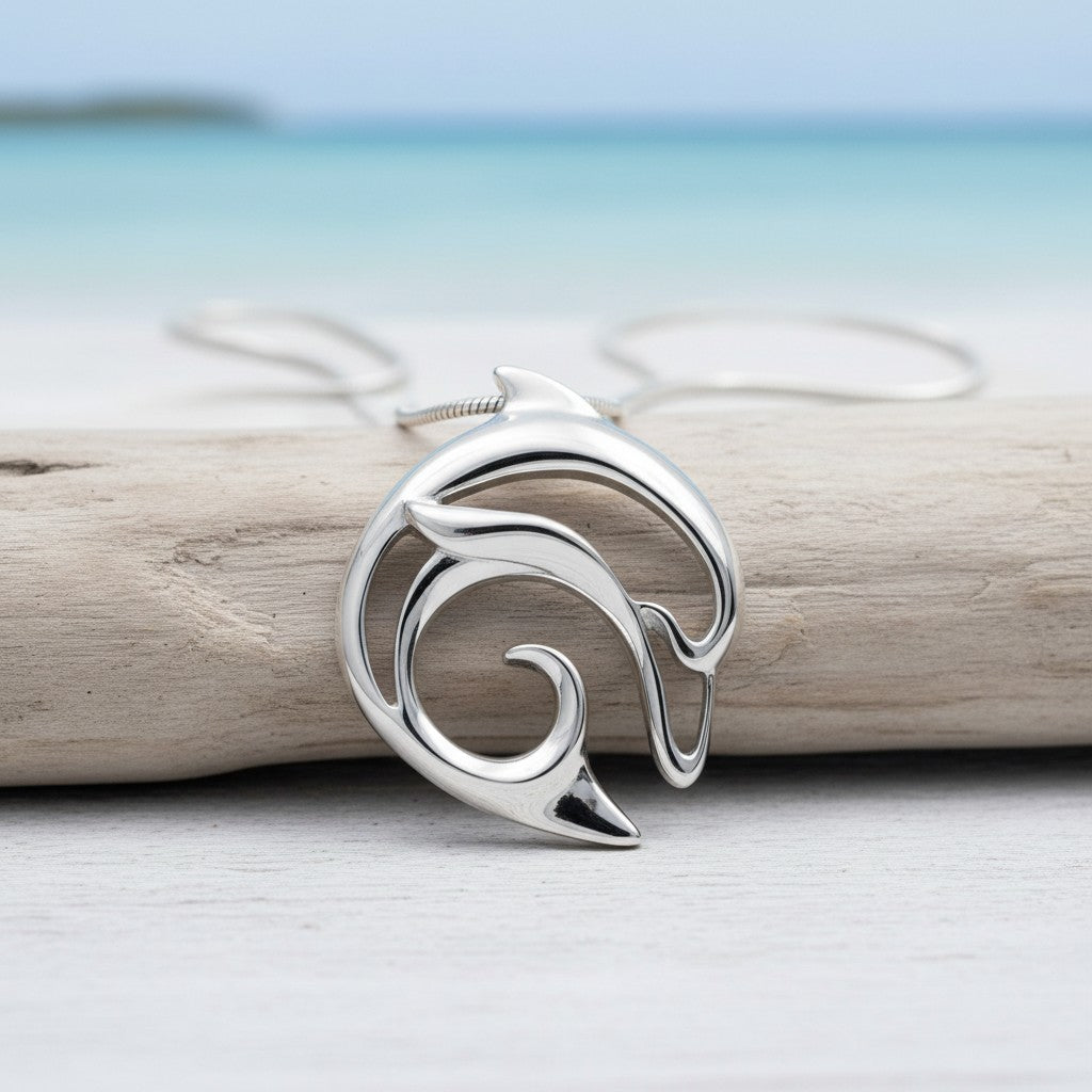 Dolphin Pendant Necklace – “Flipper” – Sterling Silver - Big Blue