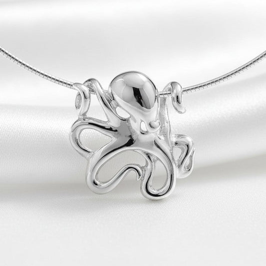 Octopus Pendant Necklace – "Leggs" - Sterling Silver on Omega Chain - Big Blue