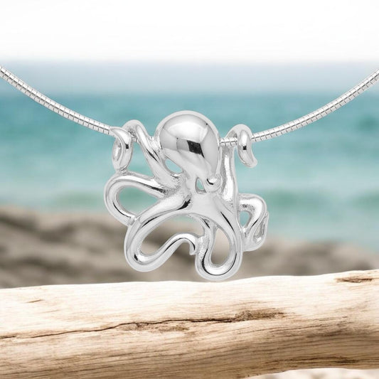 Octopus Pendant Necklace – "Leggs" - Sterling Silver on Omega Chain - Big Blue