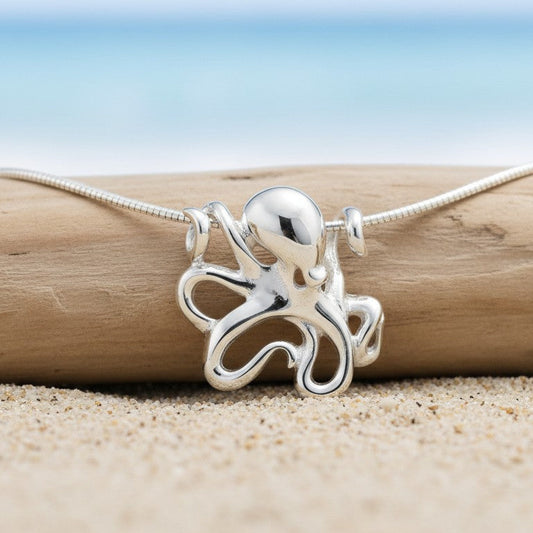 Octopus Pendant Necklace – "Leggs" - Sterling Silver on Omega Chain - Big Blue
